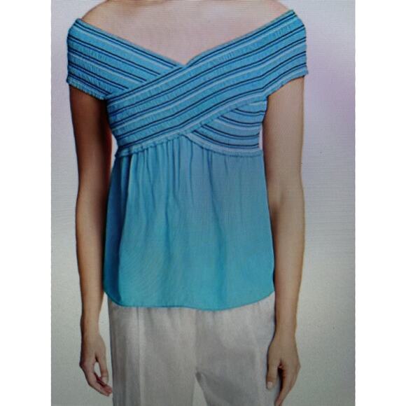 NWT Ramy Brook Small Charlie off the shoulder top in tile blue - Picture 1 of 6